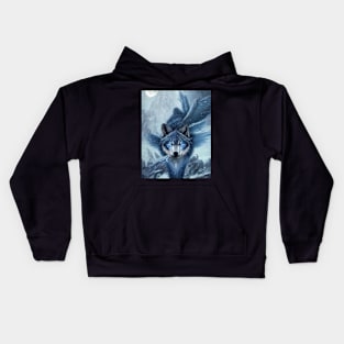 Blue Wolf With Wings Elegant Kids Hoodie